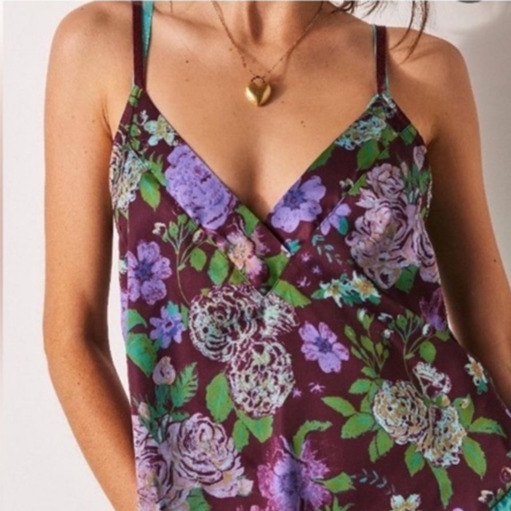 NWOT Free People Intimately It's That Simple Tank in Floral Rose Print Sz L